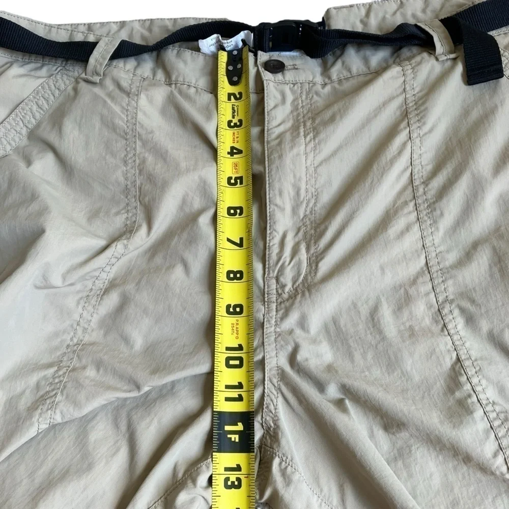 Chaps Flat Front Nylon Safari Shorts Zip Cargo Pockets Built-in Belt Tan Sz 42
